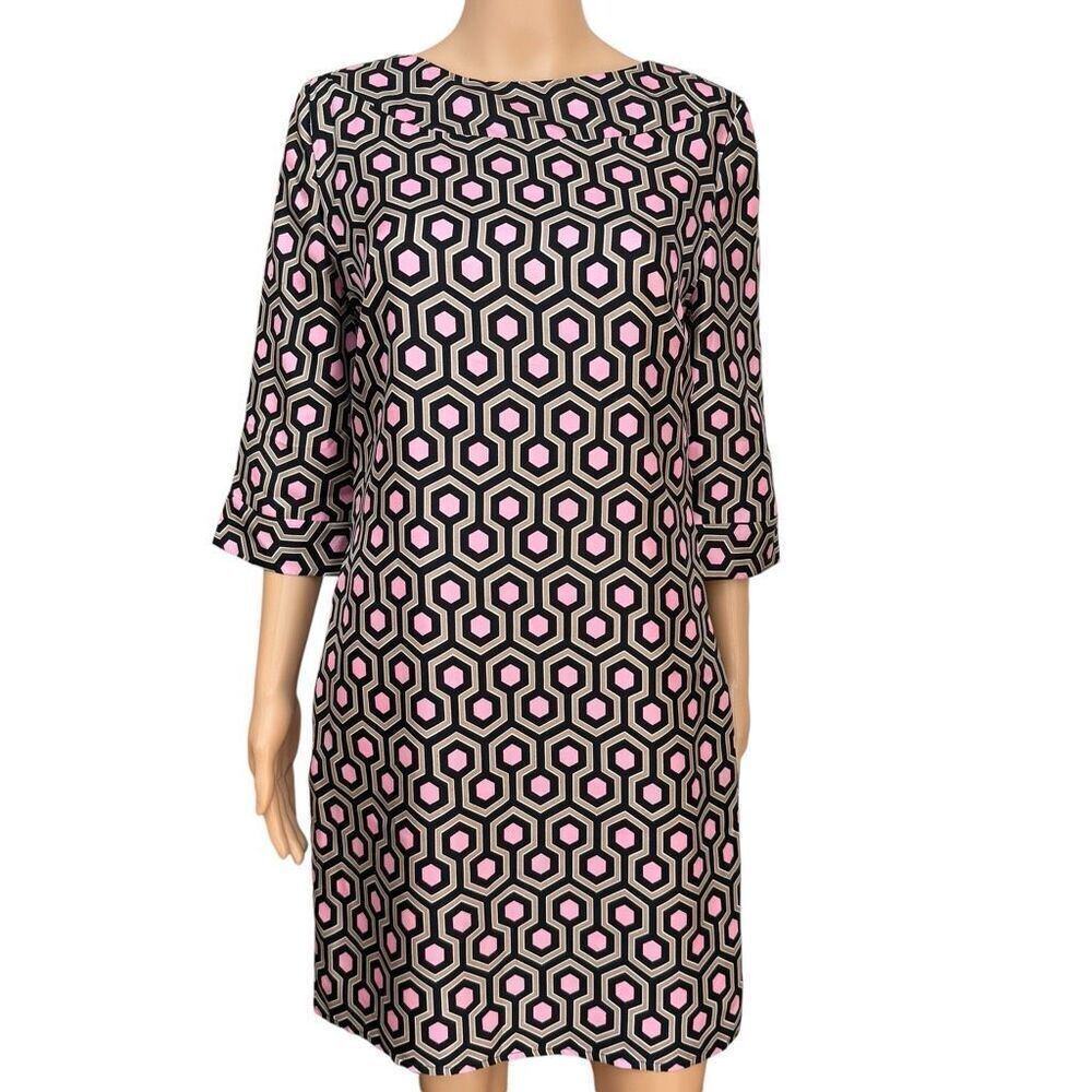Skirtin Around 100% silk shift dress geometric print size 4 lined